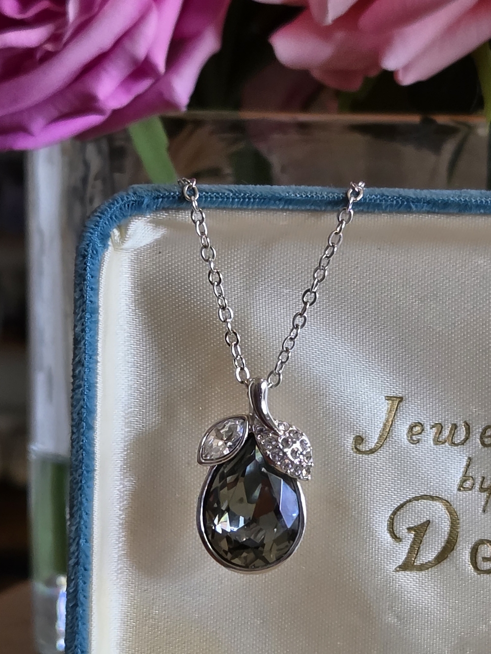 Swarovski Smoky Topaz Teardrop Pendant Necklace 18"-24" NEW